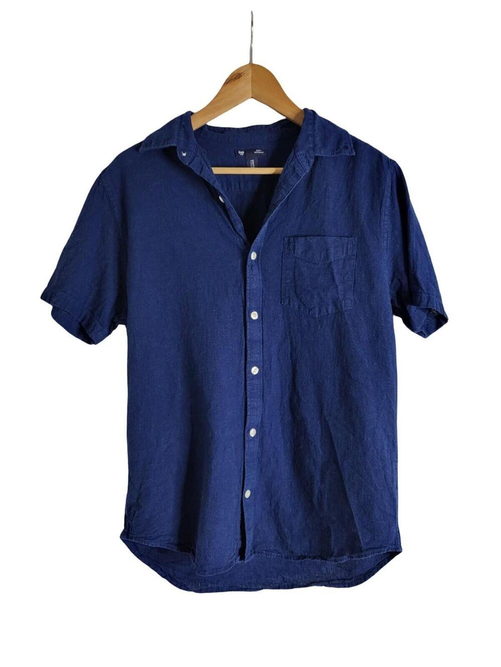 Gap Navy Blue Linen Blend Short Sleeve Button Down Shirt Size Medium